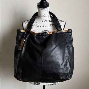 Vintage Jimmy Choo Black Lambskin Leather Tote Bag